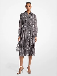 Snake Print Georgette Pleated Shirtdress