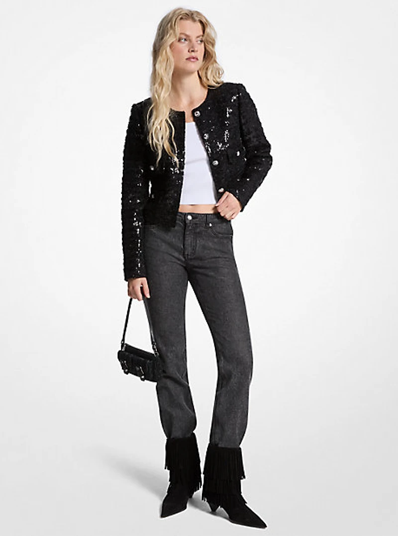 Sequined Tweed Cropped Jacket