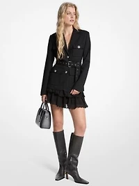 Stretch Wool Blend Belted Utility Blazer