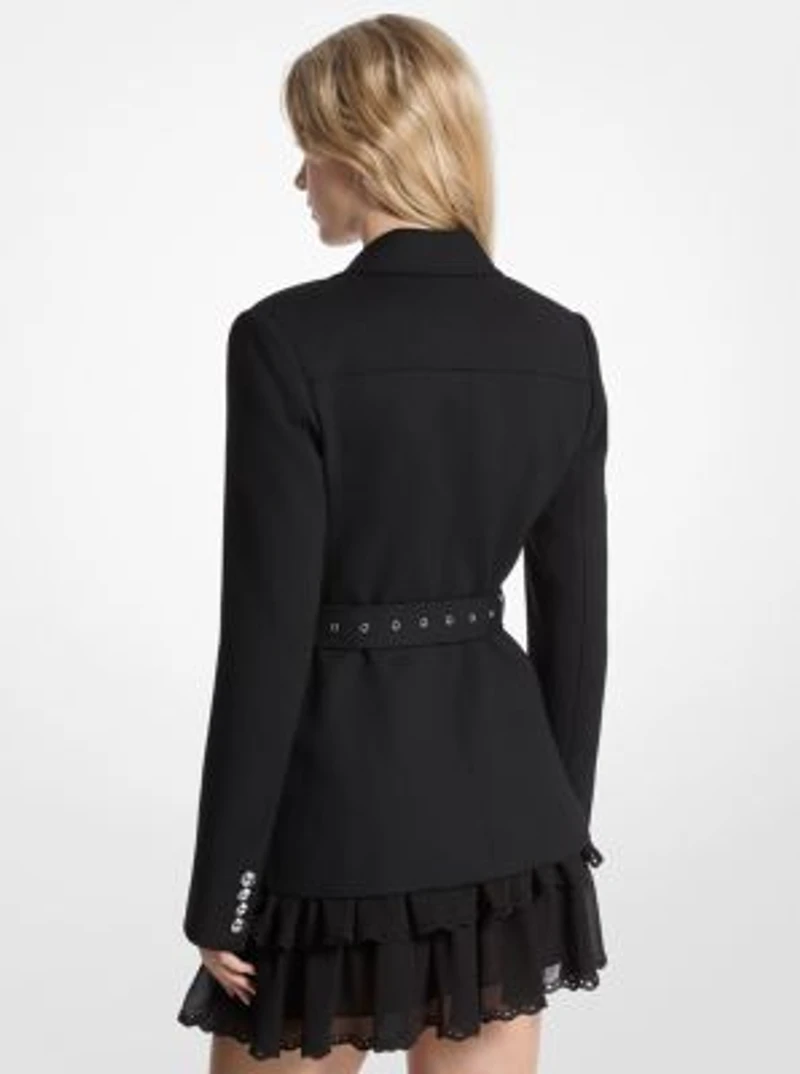 Stretch Wool Blend Belted Utility Blazer