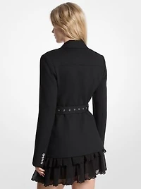 Stretch Wool Blend Belted Utility Blazer