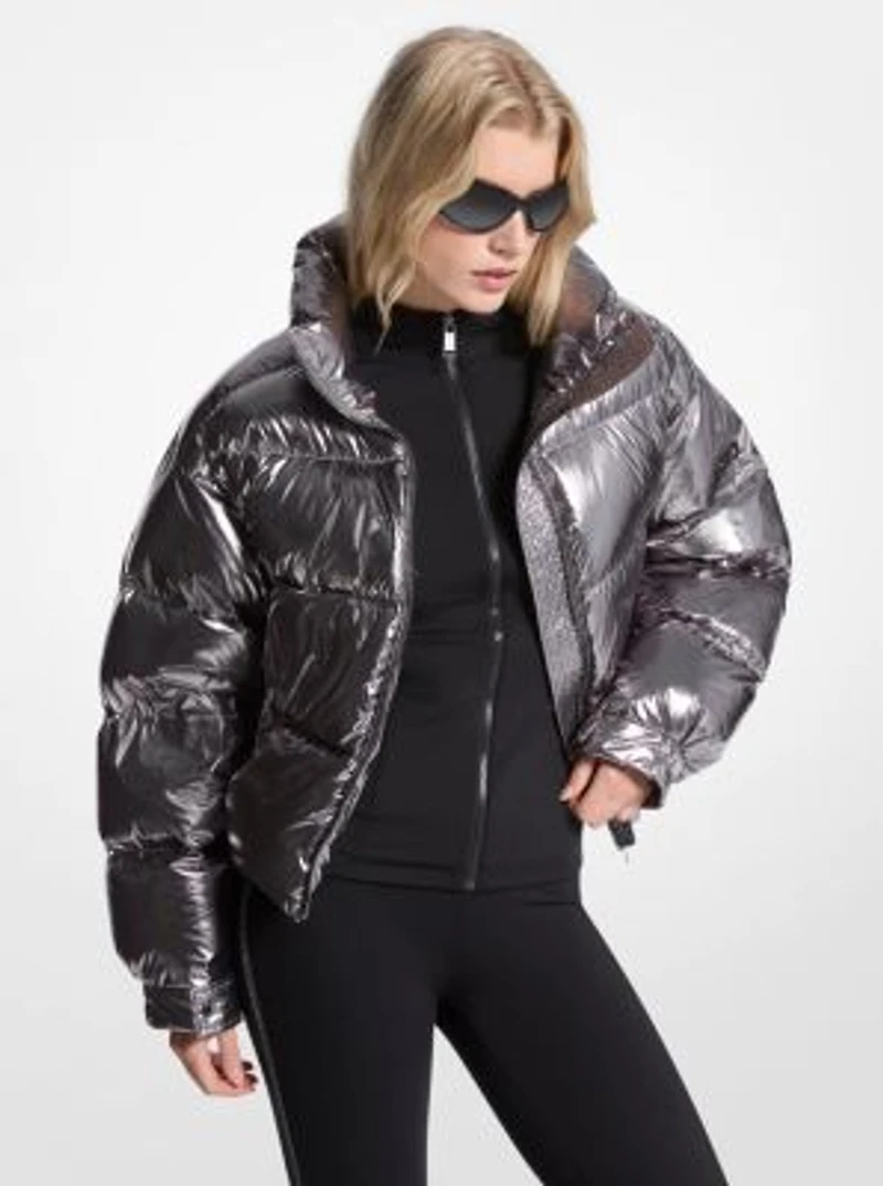Metallic Nylon Ciré Puffer Jacket
