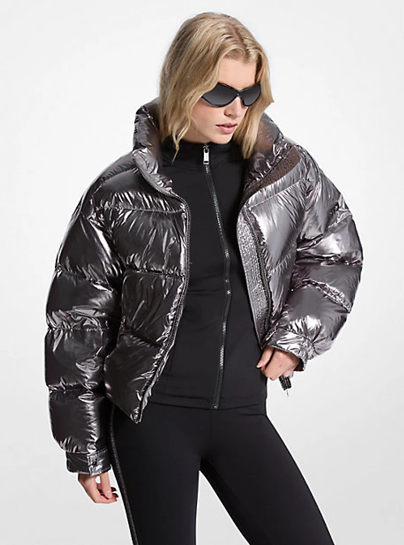 Metallic Nylon Ciré Puffer Jacket