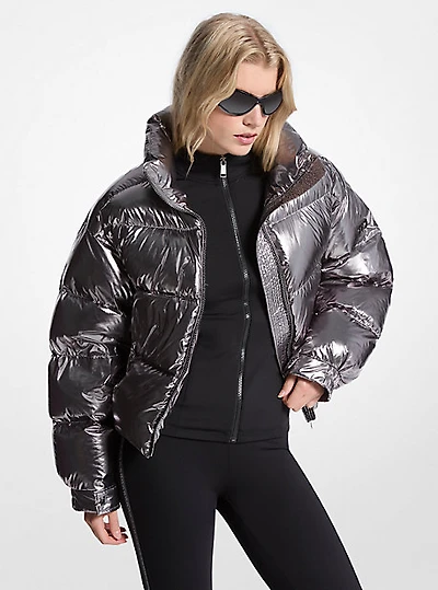 Metallic Nylon Ciré Puffer Jacket