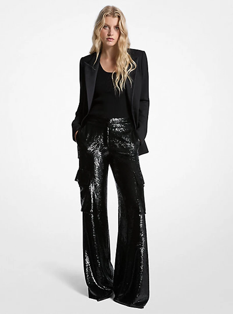 Sequined Georgette Cargo Pants