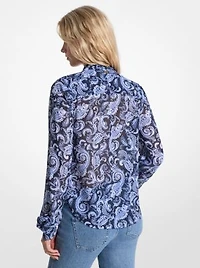 Paisley Print Georgette Tie-Neck Blouse