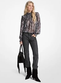 Metallic Paisley Print Georgette Blouse