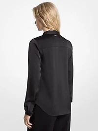 Satin Fringed Tie-Neck Blouse