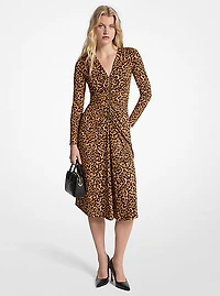 Leopard Print Matte Jersey Ruched Dress
