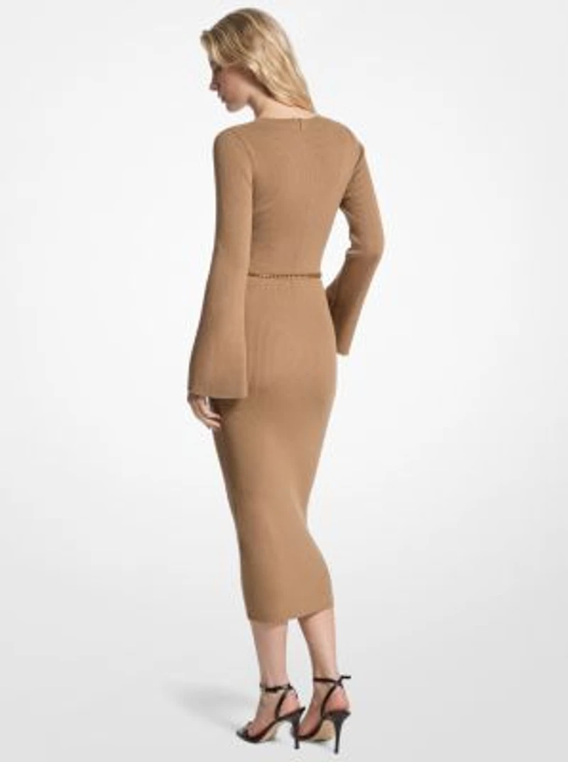 Wool Blend Belted Midi Dress