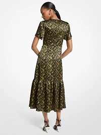 Floral Hammered Satin Midi Dress