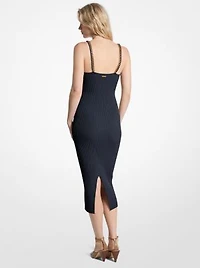 Chain Ribbed Stretch Knit Midi Dress