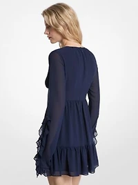 Ruffled Georgette Long-Sleeve Dress