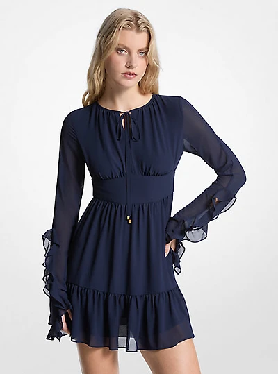 Ruffled Georgette Long-Sleeve Dress