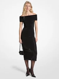 Embellished Stretch Knit Off-The-Shoulder Dress