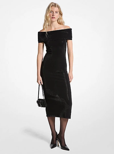 Embellished Stretch Knit Off-The-Shoulder Dress