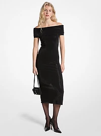 Embellished Stretch Knit Off-The-Shoulder Dress