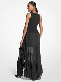 Georgette Smocked High-Low Dress