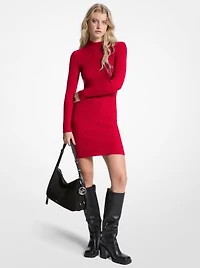 Ribbed Stretch Wool Mock Neck Dress