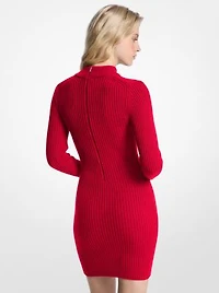 Ribbed Stretch Wool Mock Neck Dress