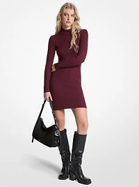 Ribbed Stretch Wool Mock Neck Dress