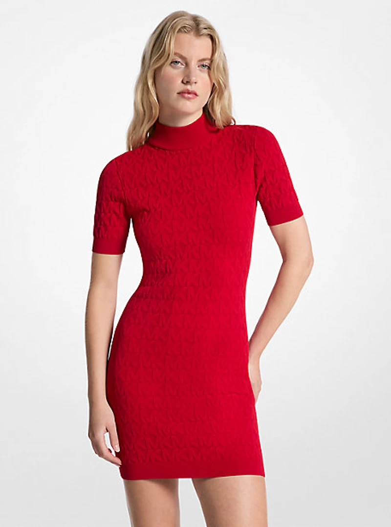 Logo Jacquard Knit Mock Neck Dress