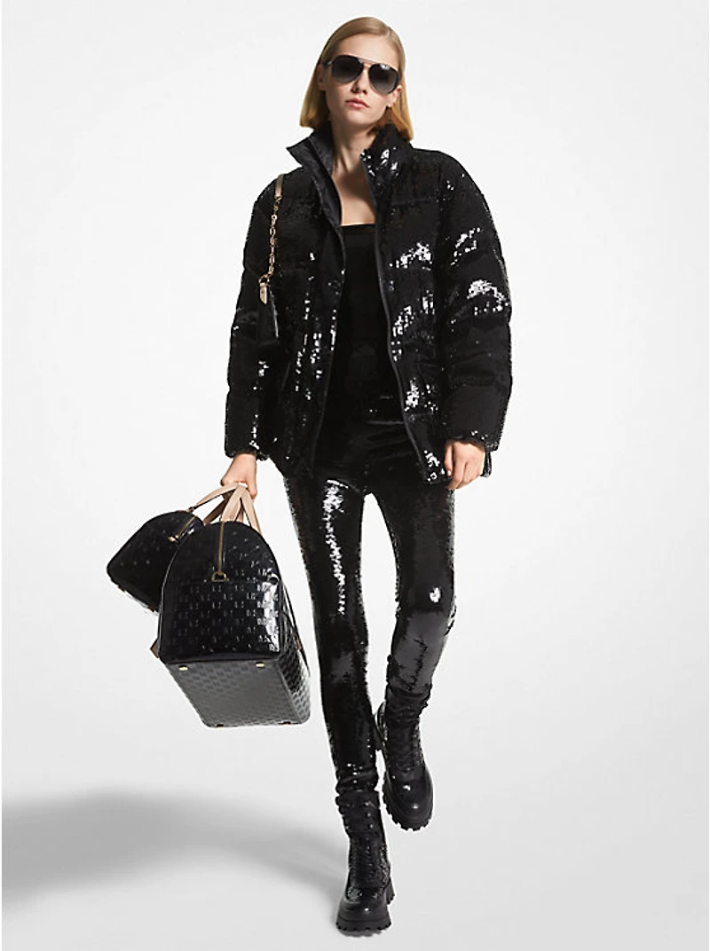 Sequined Ciré Quilted Puffer Jacket