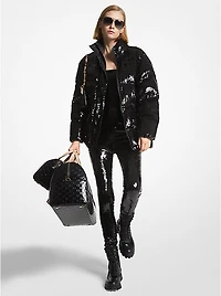 Sequined Ciré Quilted Puffer Jacket