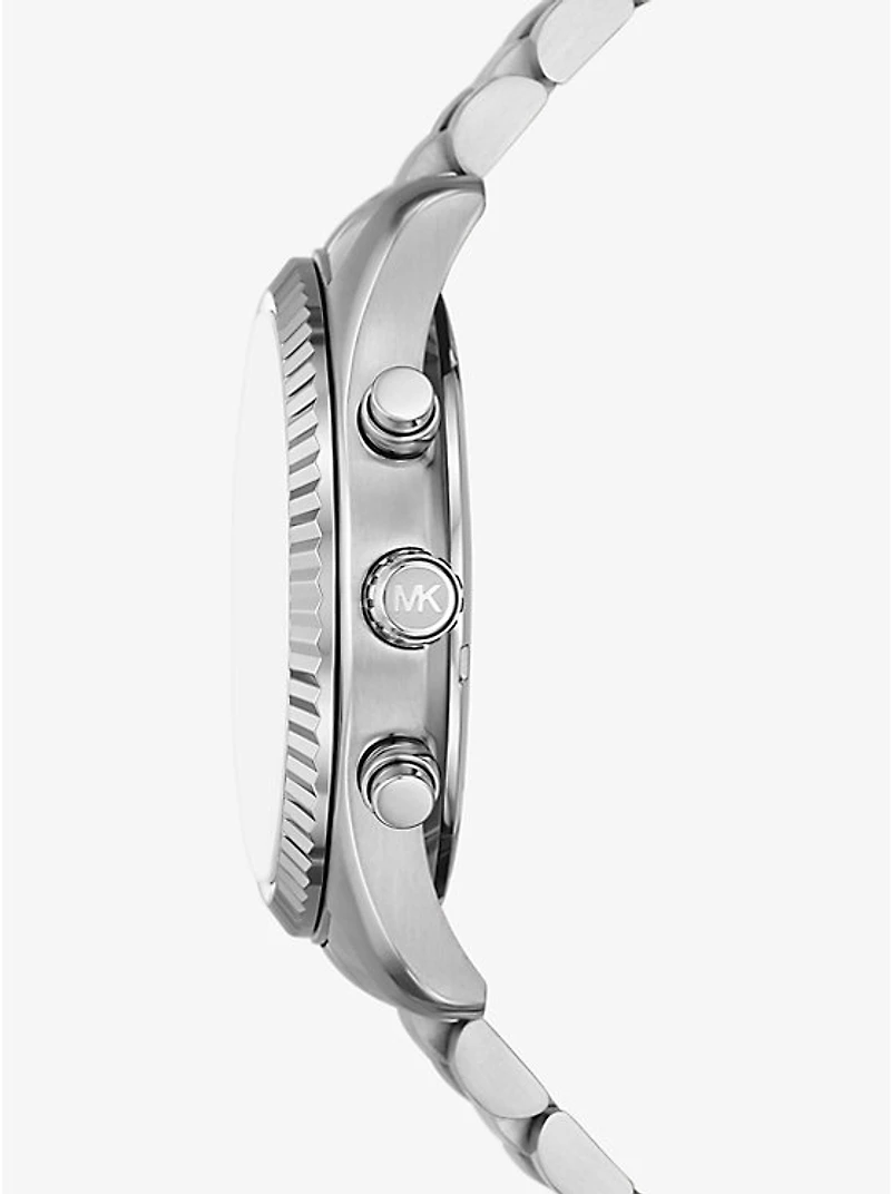 Oversized Lexington Silver-Tone Watch and Crocodile-Embossed Leather Card Case Gift Set