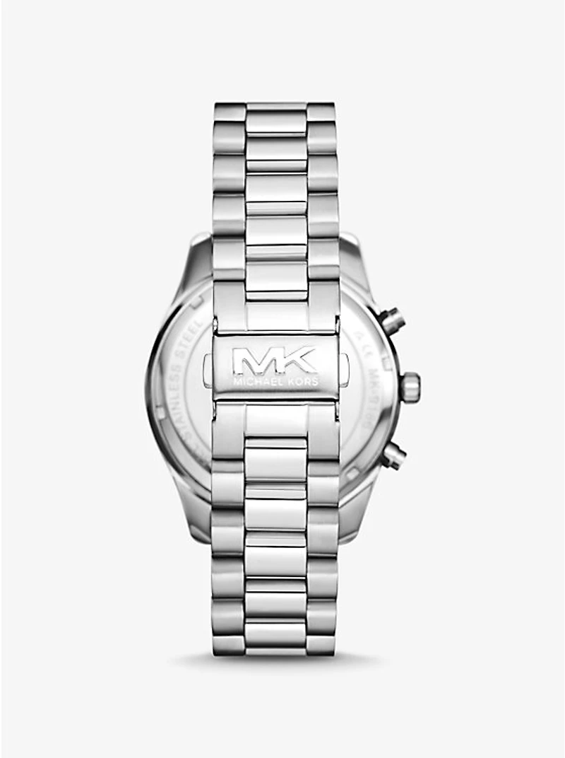 Oversized Lexington Silver-Tone Watch and Crocodile-Embossed Leather Card Case Gift Set