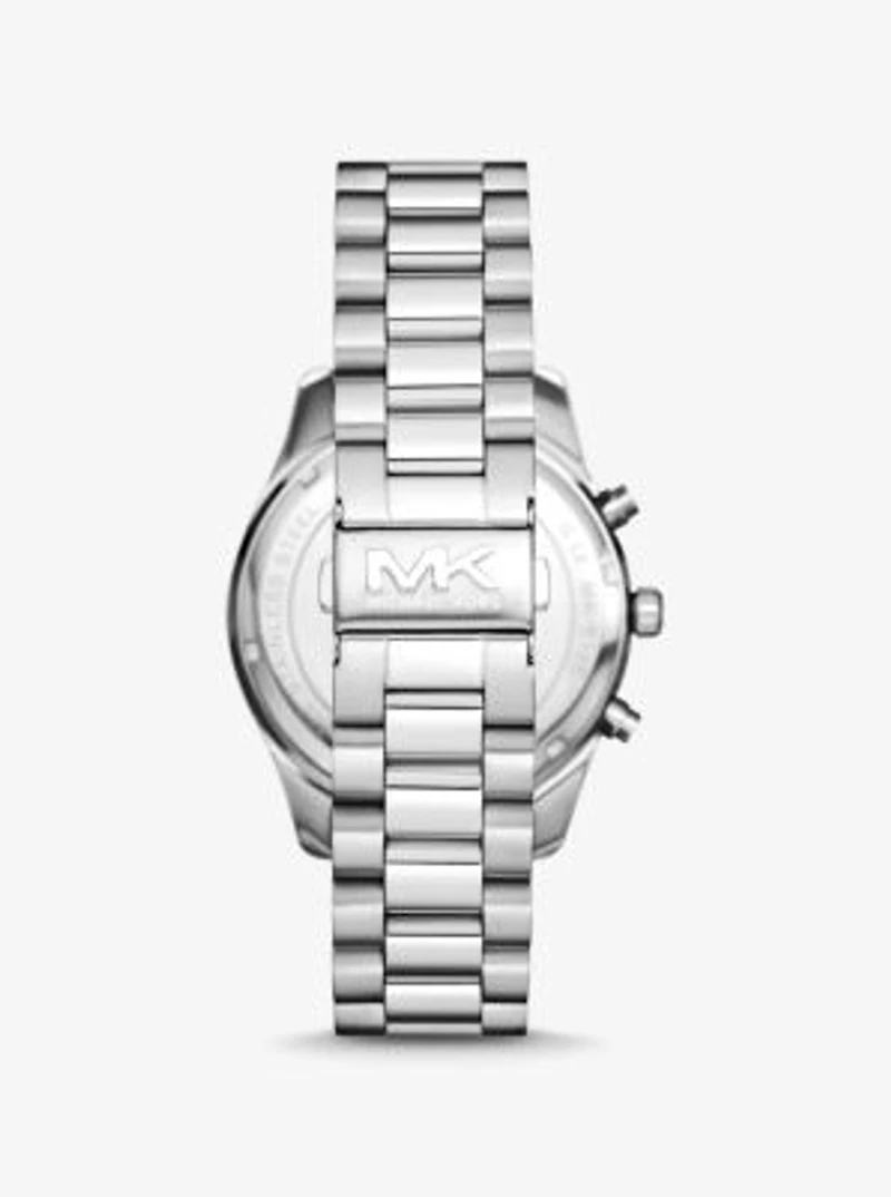 Oversized Lexington Silver-Tone Watch and Crocodile-Embossed Leather Card Case Gift Set