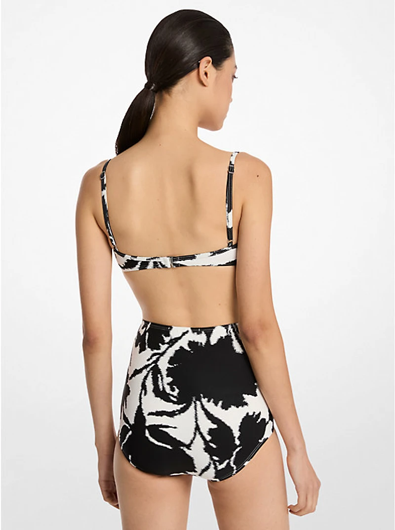 Floral Stretch Nylon Crepe Bikini Top and Brief Set