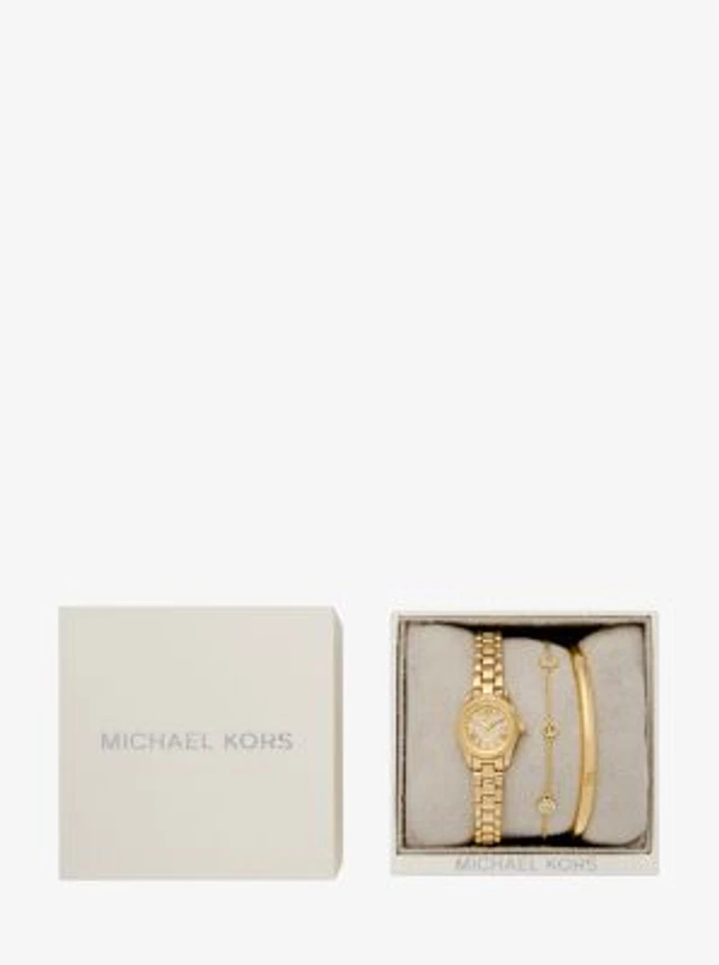Petite Lexington Pavé Gold-Tone Watch and Jewelry Gift Set