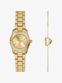 Petite Lexington Pavé Gold Watch and Heart Bracelet Gift Set