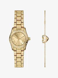 Petite Lexington Pavé Gold Watch and Heart Bracelet Gift Set