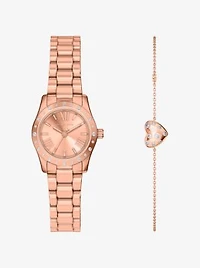 Petite Lexington Pavé Rose Gold-Tone Watch and Heart Bracelet Gift Set
