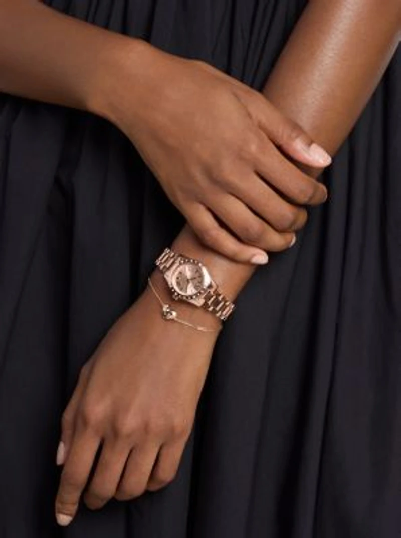 Petite Lexington Pavé Rose Gold-Tone Watch and Heart Bracelet Gift Set
