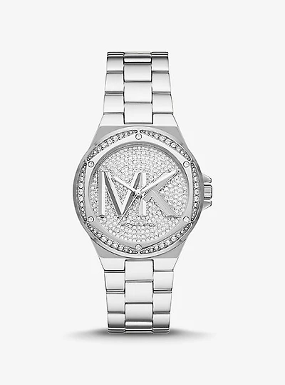 Lennox Pavé Logo Silver-Tone Watch