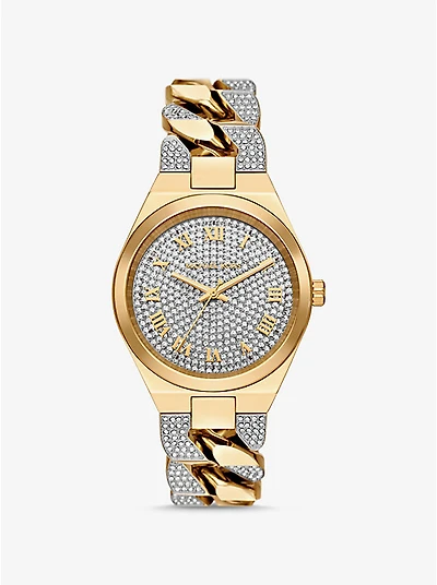 Lennox Pavé Gold-Tone Curb-Link Watch
