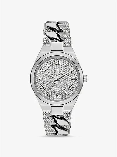 Lennox Pavé Silver-Tone Curb-Link Watch