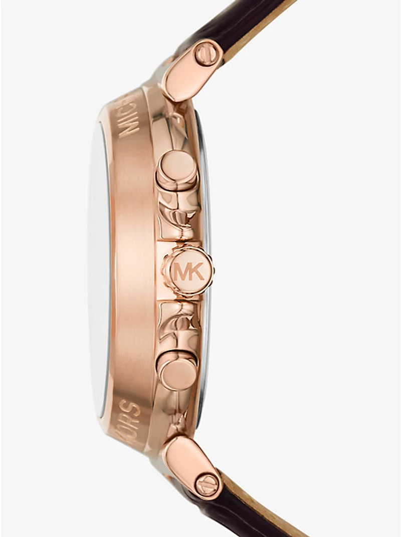 Oversized Maren Rose Gold-Tone and Crocodile Embossed Leather Watch