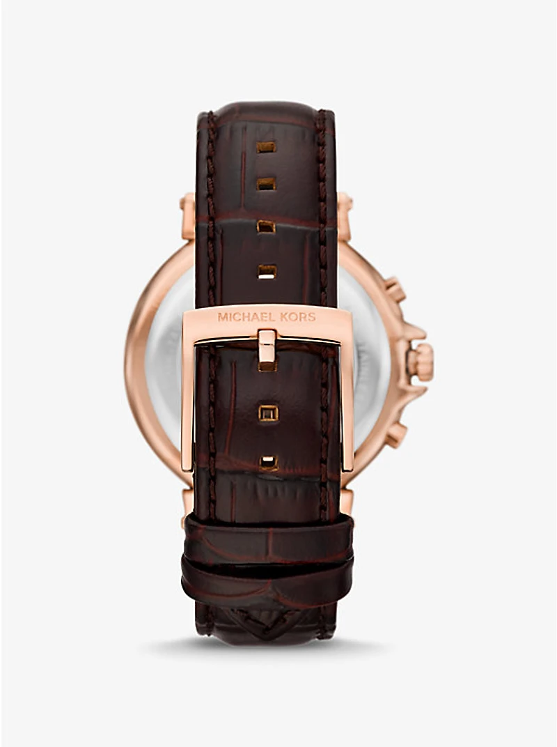 Oversized Maren Rose Gold-Tone and Crocodile Embossed Leather Watch