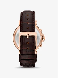 Oversized Maren Rose Gold-Tone and Crocodile Embossed Leather Watch
