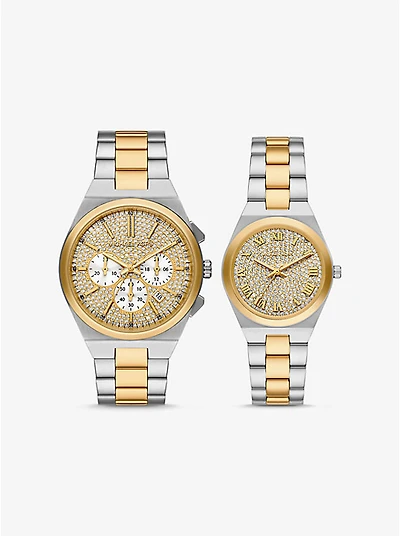 Lennox His and Hers Pavé Two-Tone Watch Set