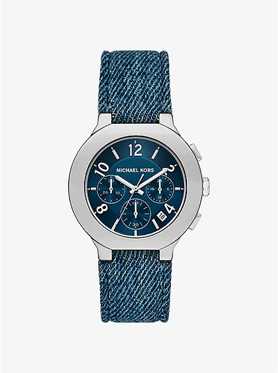 Oversized Gramercy Silver-Tone Denim Watch