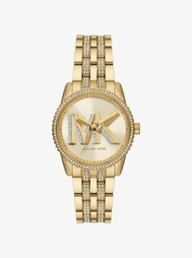 Mini Bryant Pavé Logo Gold-Tone Watch