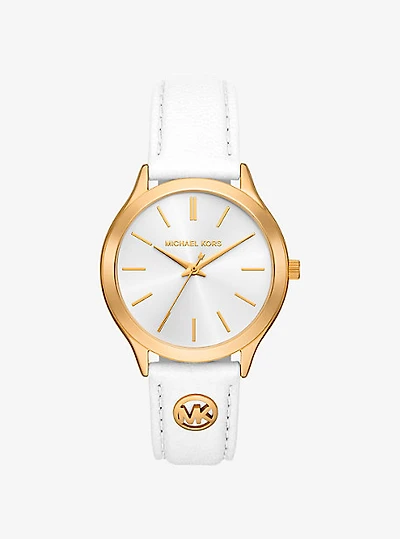 Slim Runway Gold-Tone and Leather Watch