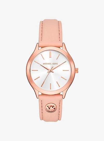 Slim Runway Rose Gold-Tone and Leather Watch