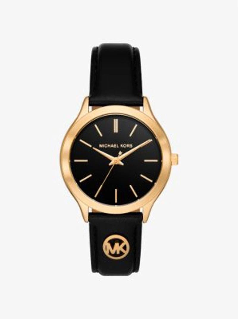 Slim Runway Gold-Tone and Leather Watch