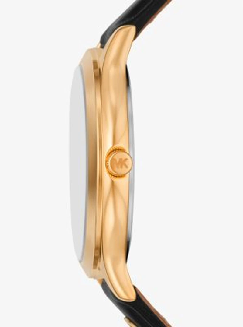 Slim Runway Gold-Tone and Leather Watch
